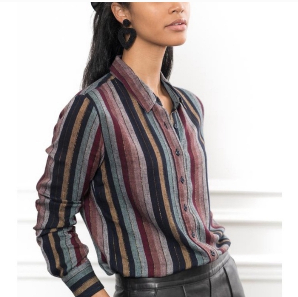 The Shirt by Rochelle Behrens Multicolor Striped Button Down
